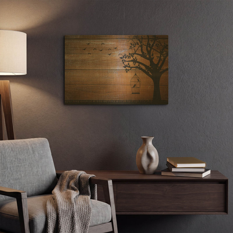  «Tree Birds Flower» par Bess Hamiti, art mural en métal doré, 24 po x 16 po, 24"x16"