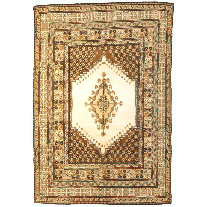 Tapis ivoire / brun en laine noué à la main Moroccan