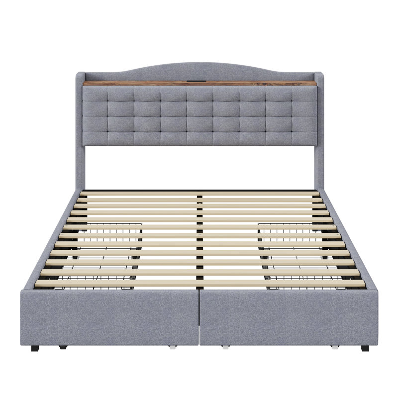Baun Upholstered Storage Bed, European Kingsize (160 x 200cm), Blue / White / Grey