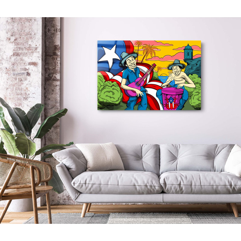 Portoricain, hommes jouant de la musique, décoration murale en plexiglas acrylique, H 24 po x l 36 po x P 2 po