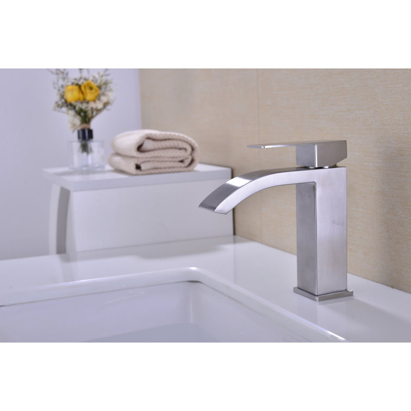Robinet pour salle de bain en nickel brossé - Poignée simple pour une circulation d'eau douce et une température fiable Matériau de construction de lavabo avec grand bec rectangulaire Vue fascinante forte