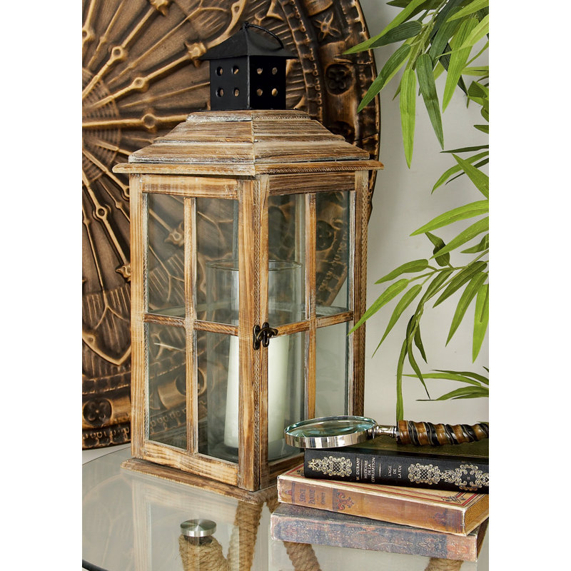 Lanterne de table en bois Kalie, Noir / brun, H 9 po x l 23 po x P 9 po