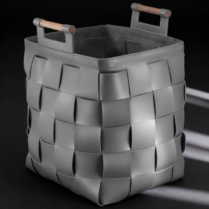 Panier à linge gris en cuir tissé à la main - Panier de rangement de grande capacité pour les vêtements, décoration intérieure élégante avec un design imperméable et facile à nettoyer