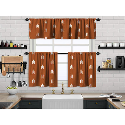 Boho Design Kitchen Valance and 2 Tiers Curtain, African Mud, Valances Tiers Cafe Curtains