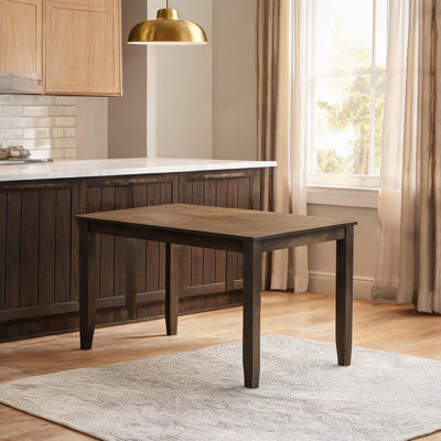 Table de salle à manger rectangulaire pour 4 personnes, finition brune, bois d'hévéa massif et panneau de fibres à densité moyenne, style contemporain, largeur de 59 pouces