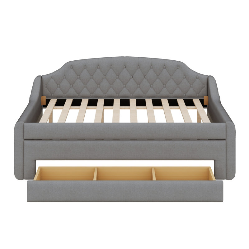 Modern Upholstered Daybed, LED Belt Trundle and Storage Drawers, Gray