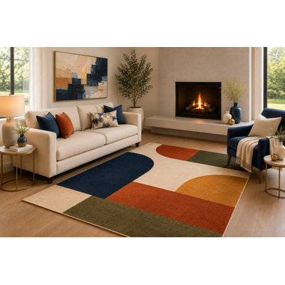 Multicolore: tapis ultra-léger rétro de 6 pi 7 po x 9 pi 10 po pour le salon, tapis intérieur doux à poils courts avec envers antidérapant en silicone, grand tapis décoratif pour la chambre à coucher, la salle à manger et le bureau, multicolore