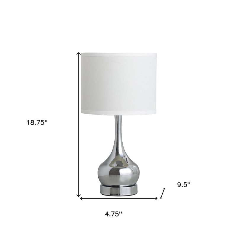 Lampe de chevet argentée 19 po avec abat-jour tambour blanc
