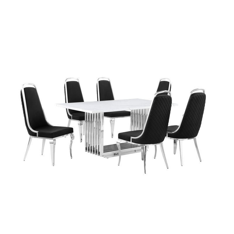 Ensemble de salle à manger Keyley, 7, Noir / argent, Argent