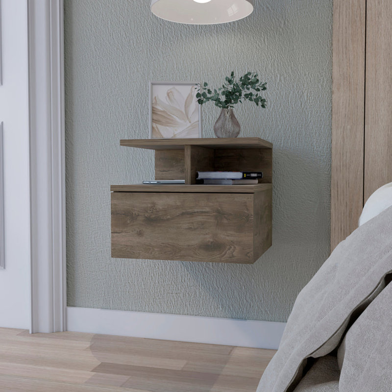 Table de chevet en noyer foncé à 2 tablettes pour un espace de vie organisé avec 2 tiroirs et 2 tablettes, Walnut