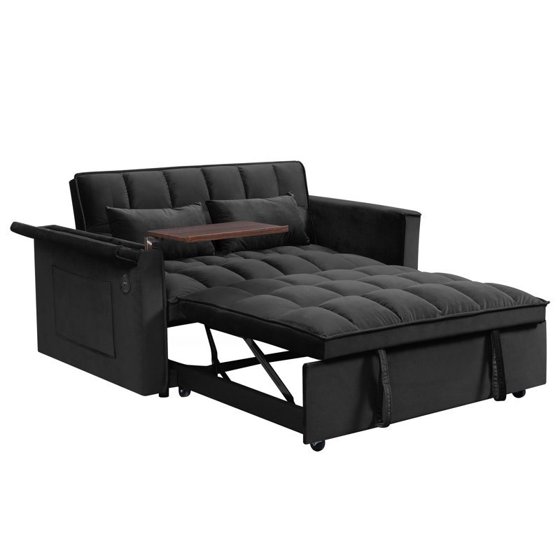 Lit convertible de 55,5 po, lit double contemporain avec dossier réglable, bureau caché et coussins pour table d'appoint pliable en velours, espace de détente