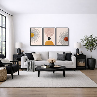 «Mid Modern Modern Boho», œuvre d'art rétro nordique, rouge et jaune éclatant, photos abstraites du salon au soleil, impression sur toile encadrée, 3 pièces