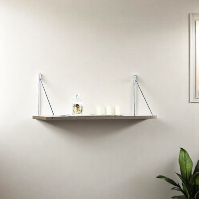 Tablette murale flottante, tablette simple avec supports en métal finis, couleur blanche, pour livres et petites décorations, décoration de style moderne à faible encombrement, livres en blanc / articles décoratifs,