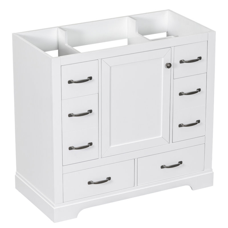 36" Bathroom Vanity Without Sink, White, Silver