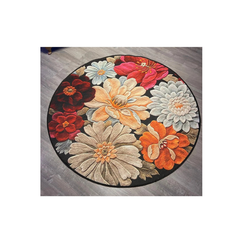Decorative Washable Round Carpet With Floral Patterns, Novelty 3'4" x 3'4"