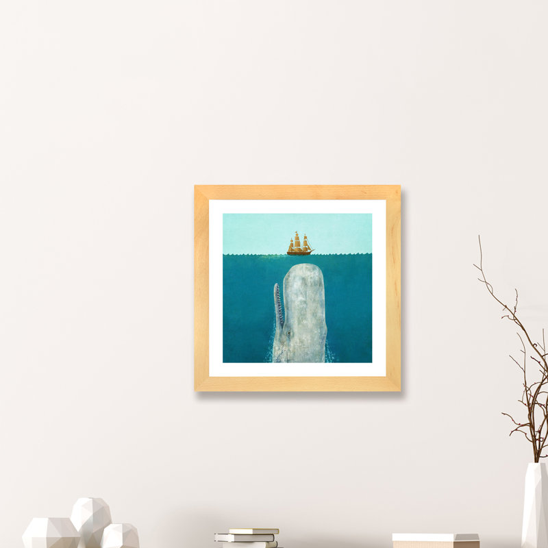 «The Whale Square» par Terry Fan, H 16 po x l 16 po x p 1 po, Papier beaux-arts encadré doré