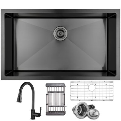 Undermount 32-in x 19-in Gunmetal Matte Black Stainless Steel Single Bowl Kitchen Sink with Faucet