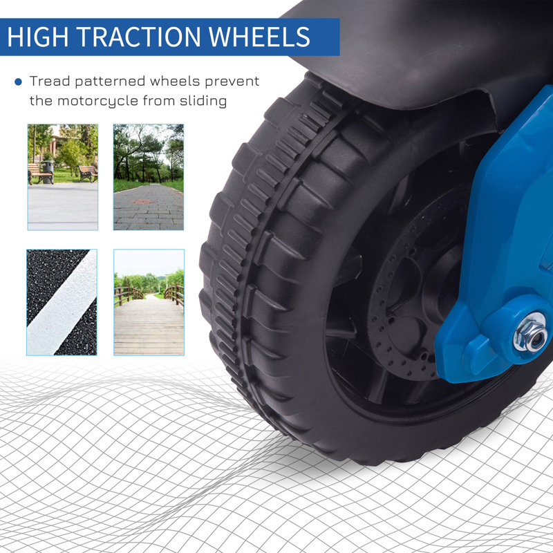 Blue 6-Volt Kids Electric Ride-On Motorcycle with Training Wheels