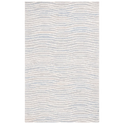 Tapis bleu clair / ivoire en laine / coton touffeté à la main Matroni