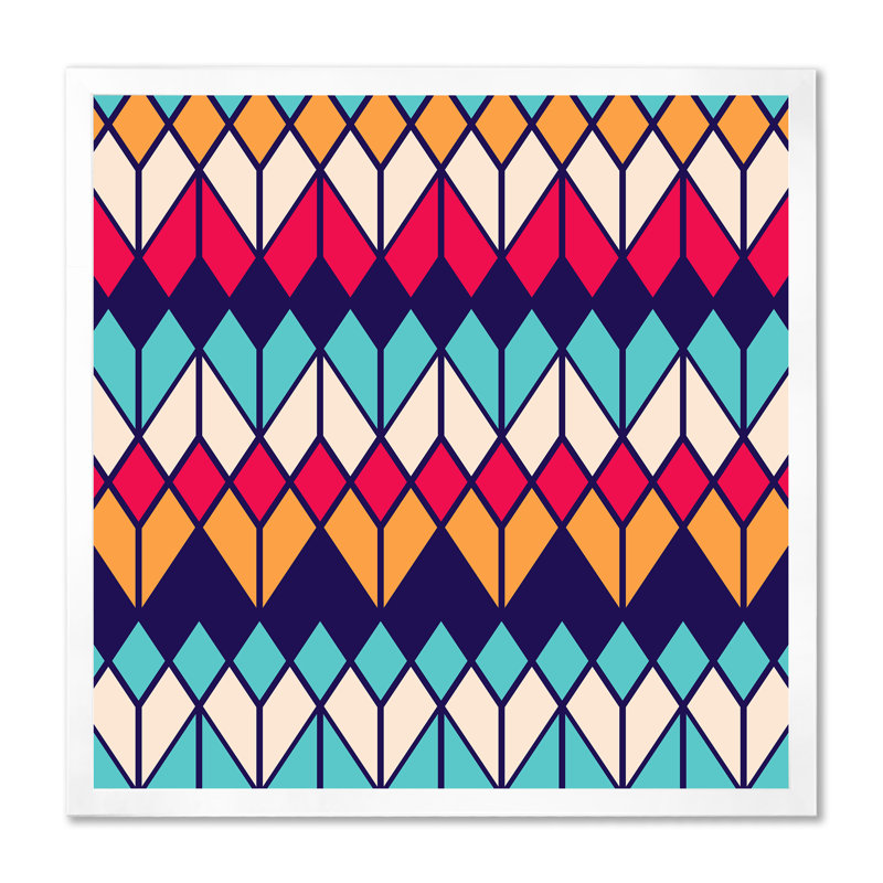 Rhombus Geometrics In Retro Colors II - impression sur toile, Cadre photo blanc, H 16 po x l 16 po
