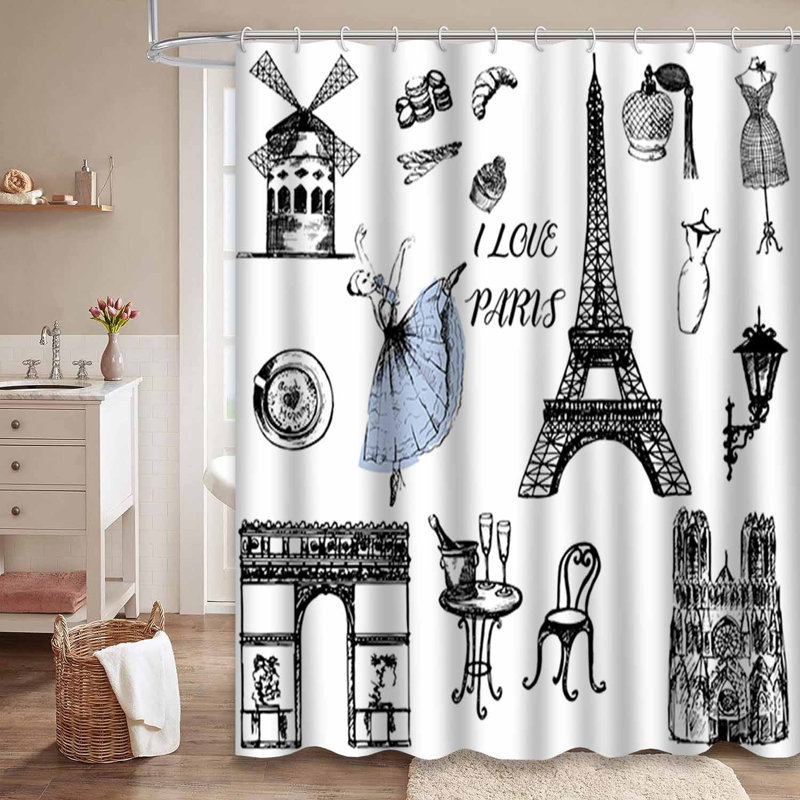 Rideau de douche blanc à 12 crochets, L 72 po x l 84 po