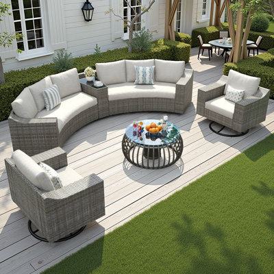 9-piece Patio All-weather Wicker Outdoor Conversation Set With Swivel Rocking Chairs & Storage Table