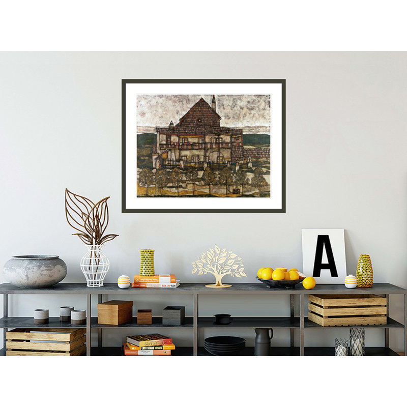 Maison avec toit en bardeaux (vieille maison II) par Egon Schiele - Estampe numérique encadrée, H 33,5 po x l 41,15 po