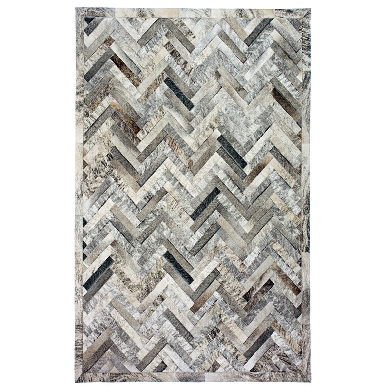 Plutus Cowhide Chevron Area Rug, Rectangle 12' x 15'