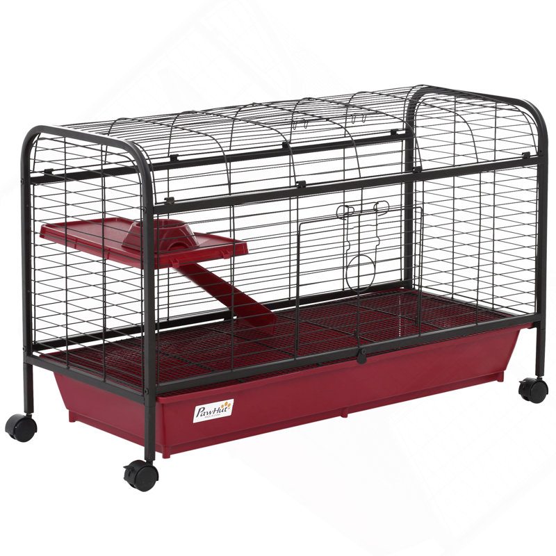 Maison de jeu pour animaux 41 po L 41 po avec cage d'alimentation, roulettes, plateforme, rampe