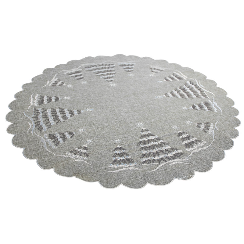 Scène d'arbre de Noël enneigé argenté sur plateau de table gris (rond 23 po)