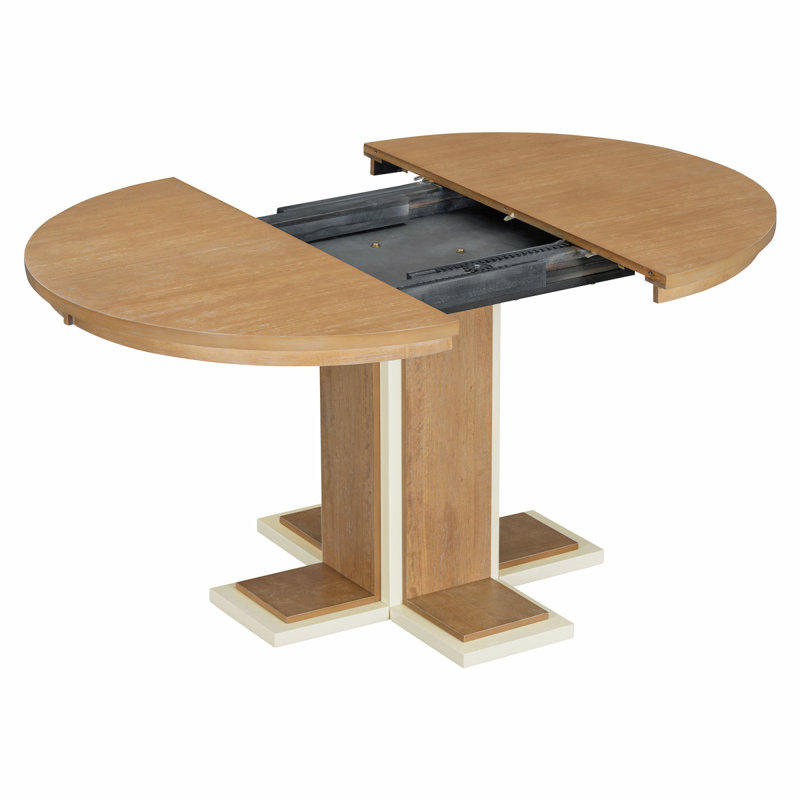 Table de salle à manger extensible TREXM avec rallonge centrale de 16 pouces, table de salle à manger ovale de 42 à 58 pouces pour 6 personnes, table de salle à manger ronde en bois massif rétro à double couche pour la cuisine et la salle à manger (bois naturel délavé)