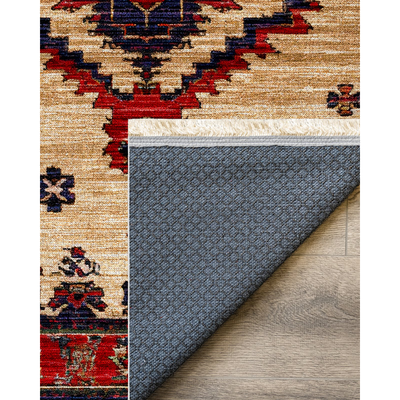 Strawbridge Burgundy Beige Moroccan Machine Printed Cotton Polyester Area Rug, Round 2'8"