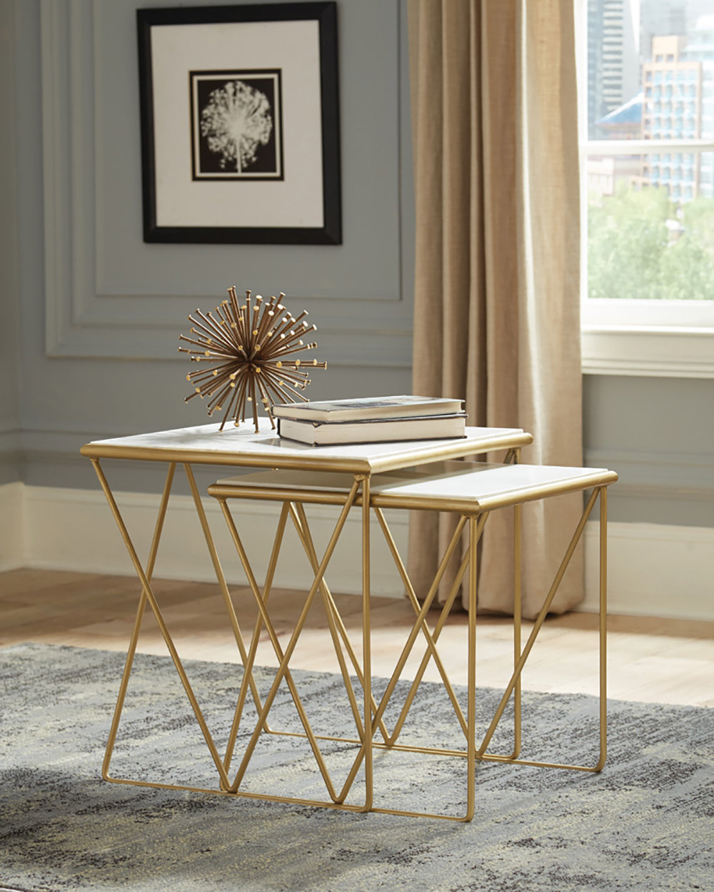 Tioga 2-Piece Marble Top Nesting Table Set