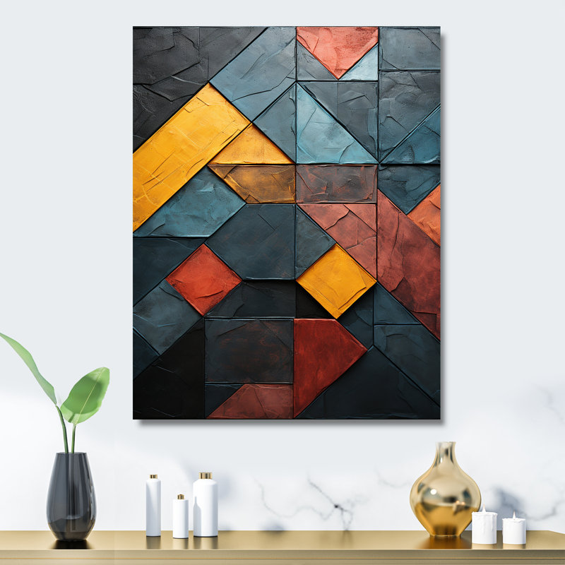 Cubes de pierre jaunes et gris I - décoration murale en marbre, H 40 po x l 30 po x P 1,5 po