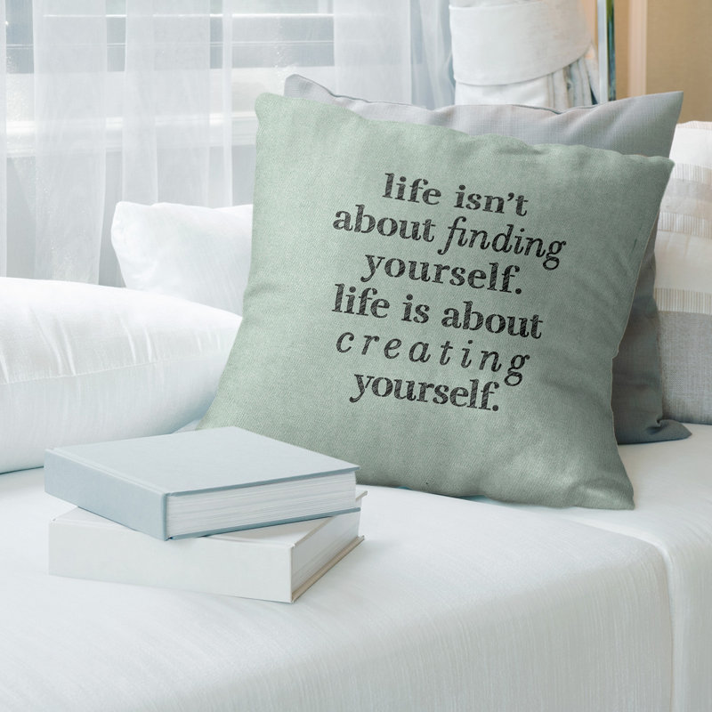 Coussin Handwritten, 18 po x 18 po, Vert / Noir, Housse de coussin seulement - sans coussin