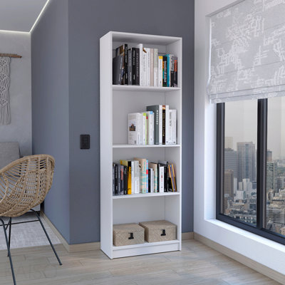 Bibliothèque avec présentoir moderne à 4 tablettes pour livres et décoration - Blanc - Bureau
