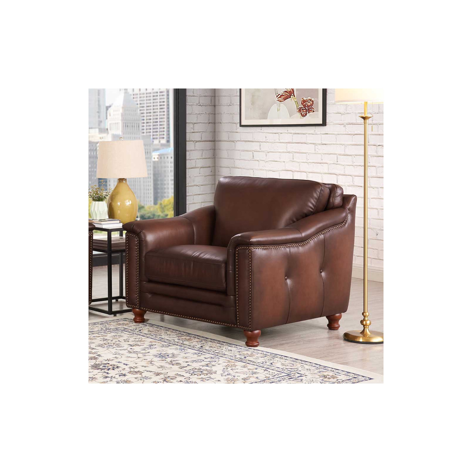 Alpert Top Grain Leather Chair, Brown Genuine Leather