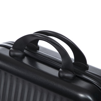 14"/20" 2 pcs/set in ABS Spinner Wheel Luggage, with Combination Lock and Front Opening Design, 14" Cosmetic Case (Black)