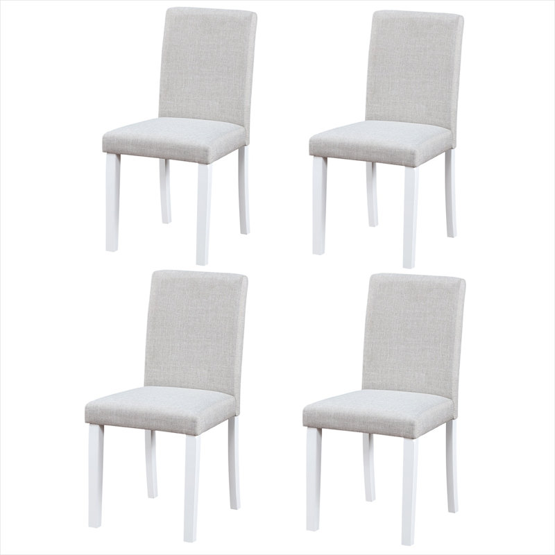Ensemble de 4 chaises d'appoint avec revêtement en lin et structure en bois massif, finition gris ardoise et blanc, pour la salle à manger ou la cuisine
