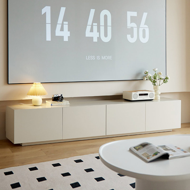 Meuble télé moderne en bois massif blanc, H 15,75 po x L 94,49 po x l 15,75 po