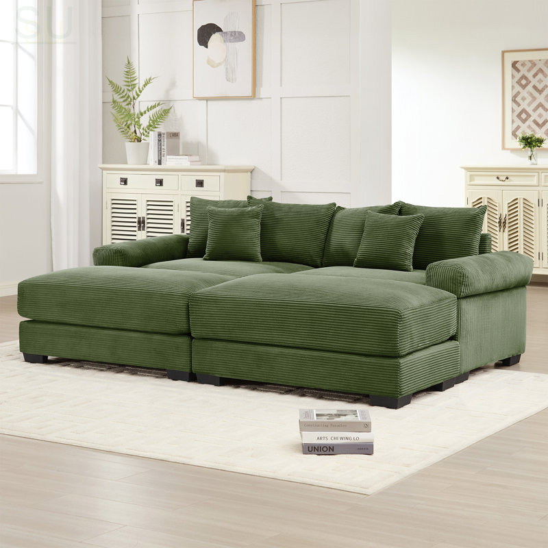 92 Inch Oversized Cloud Modular Sectional Couch With Soft Corduroy Fabric, Chaise, And 6 Throw Pillows For Comfortable Lounging In Living Rooms