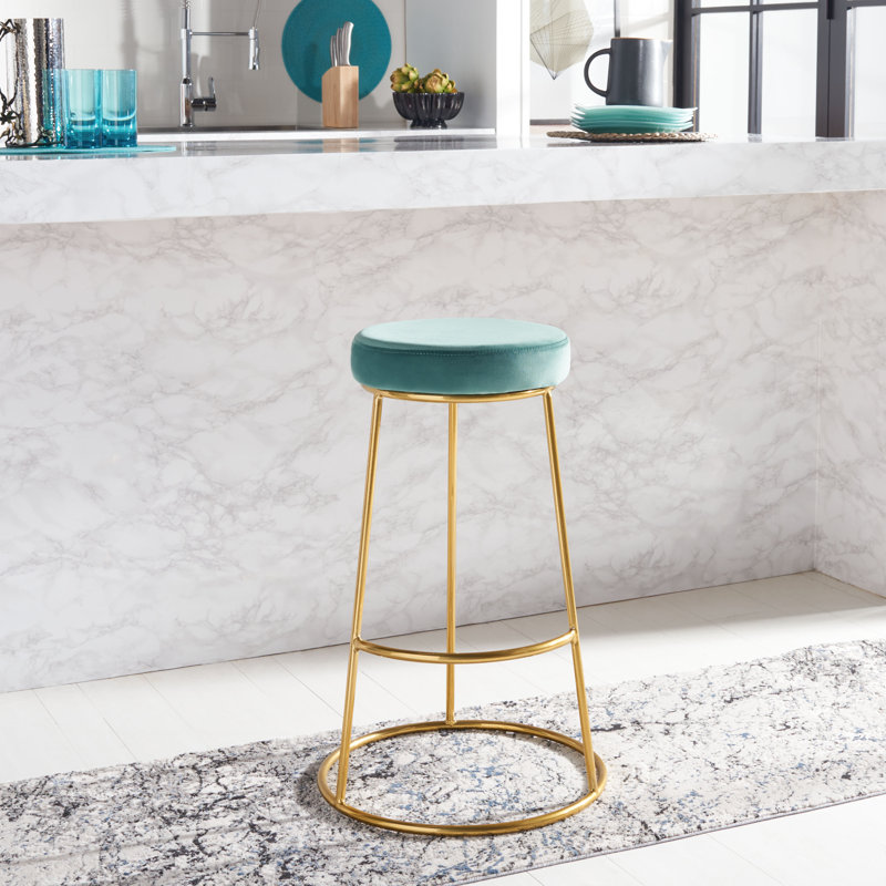 Saroun Upholstered Counter Stool with Metal Frame, Seafoam Velvet