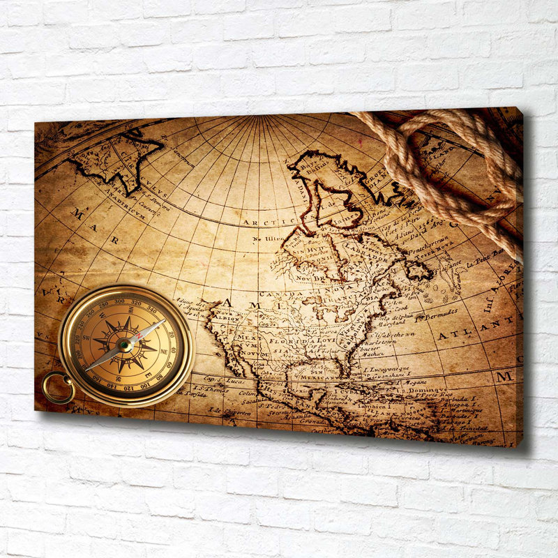 Compass On The Map - Wrapped Canvas Print