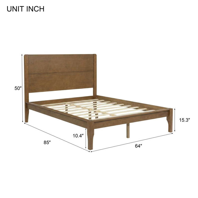 Lit avec tête et pied de lit hauts, lit plateforme avec cadre renforcé Pinewood, Grand lit, Noyer