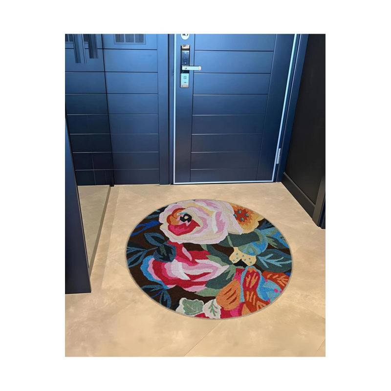 Tapis décoratif moderne rose, Rond 3 pi 4 po