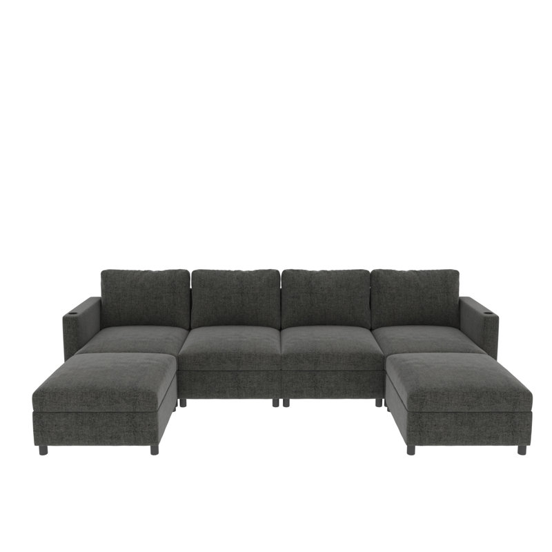Canapé modulaire de salon moderne avec rangement, tissu en chenille 6 en forme de U, grand lit modulaire de 123 po