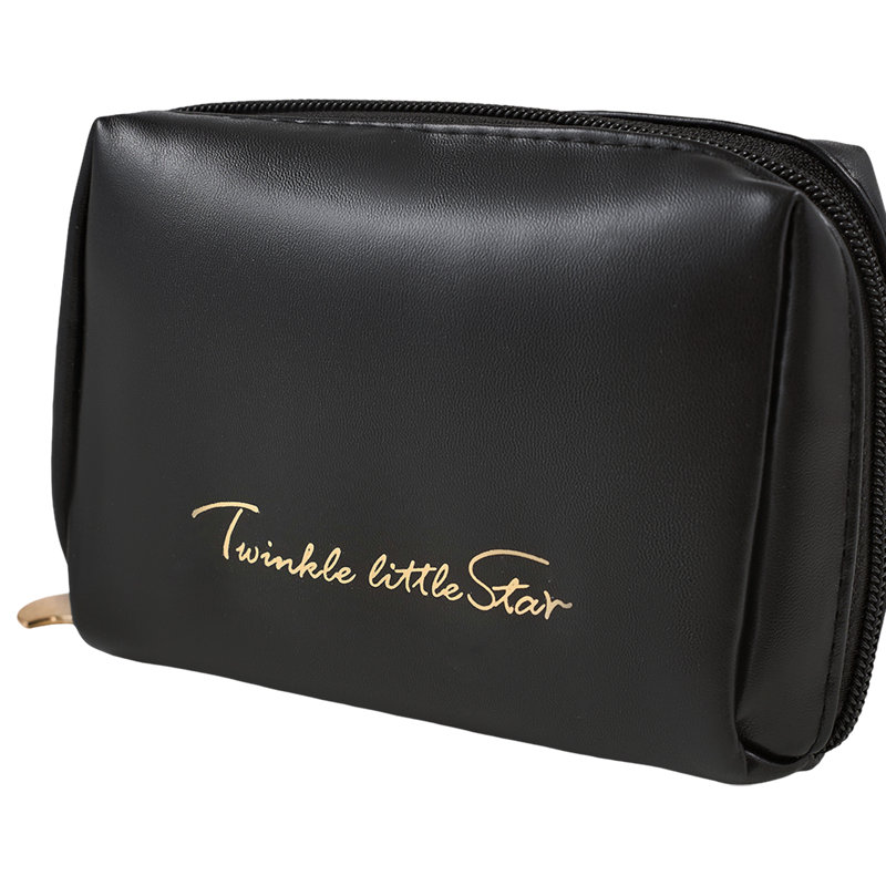 PU Leather；Nylon Zipper Makeup Organiser, Black