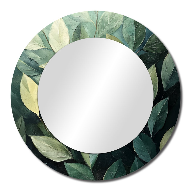 Feuillage olive vert feuillage Collage I - miroir mural floral - imprimé sur métal, 23 po x 23 po
