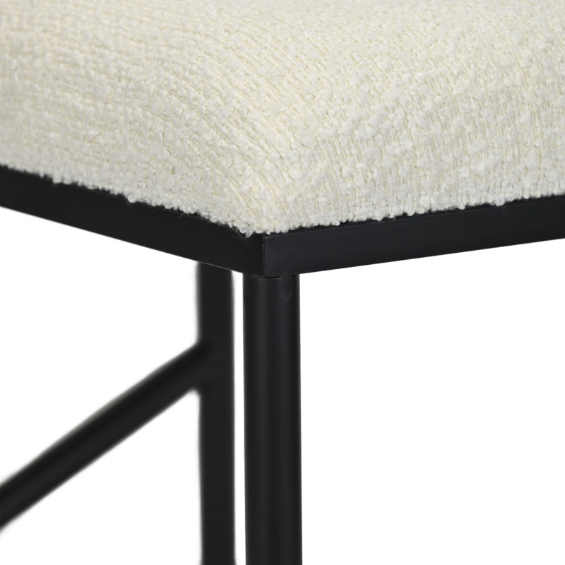 Trion Abstract Black Bench with White Boucle Upholstery