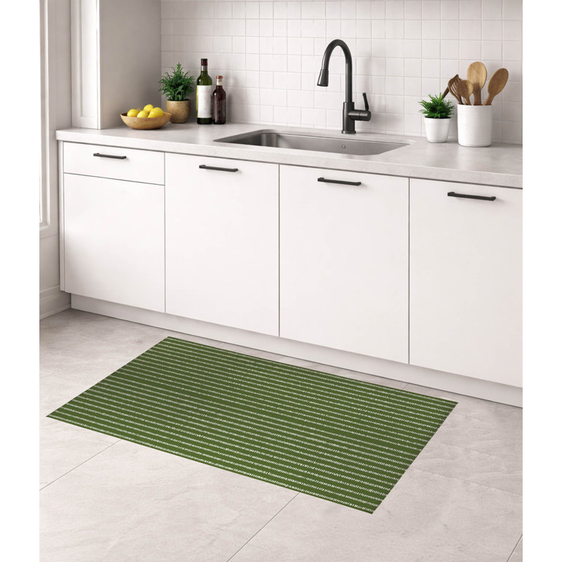 Tapis de cuisine à profil bas Scatter Row, Rectangle 2' x 3', Olive Green Striped